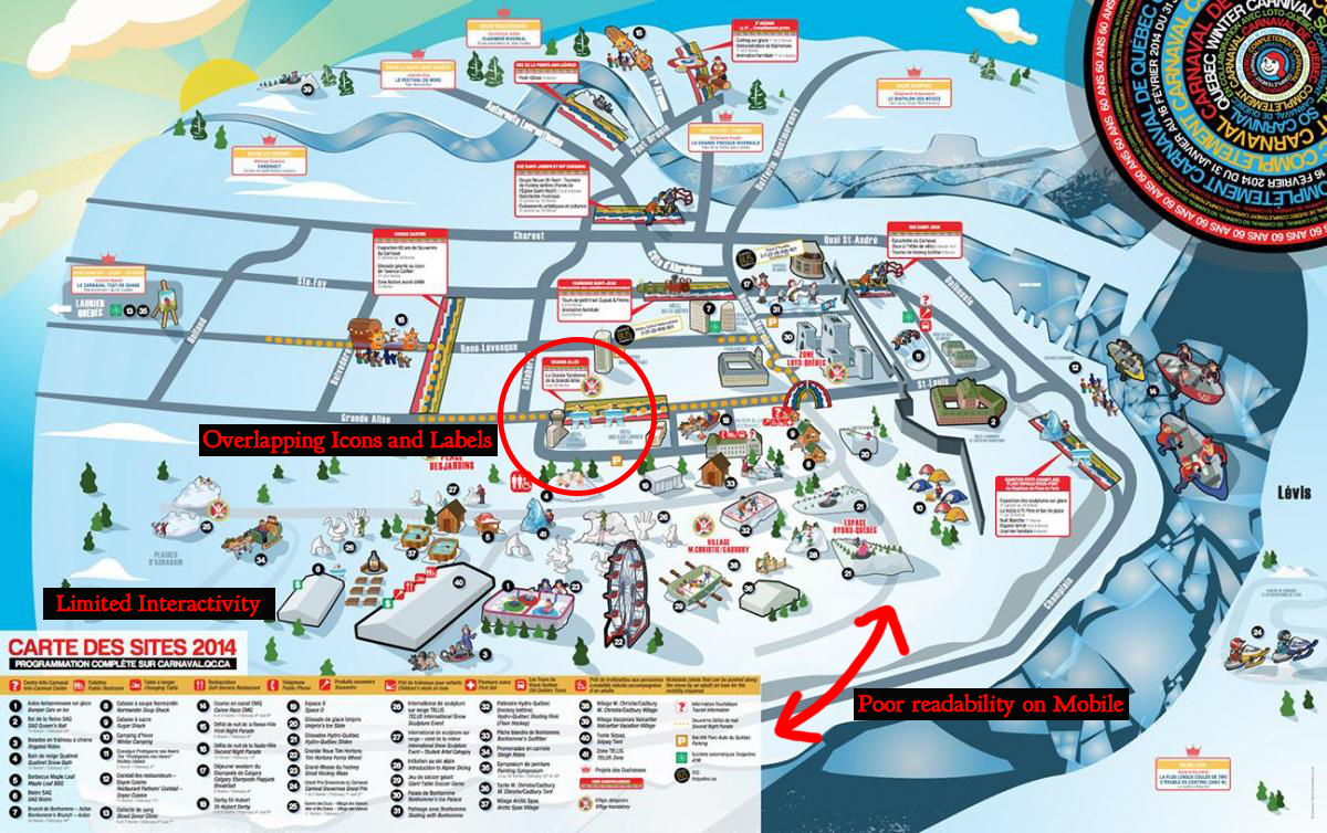 Image of an annotated map of Carnaval de Québec's traditional 2014 Map